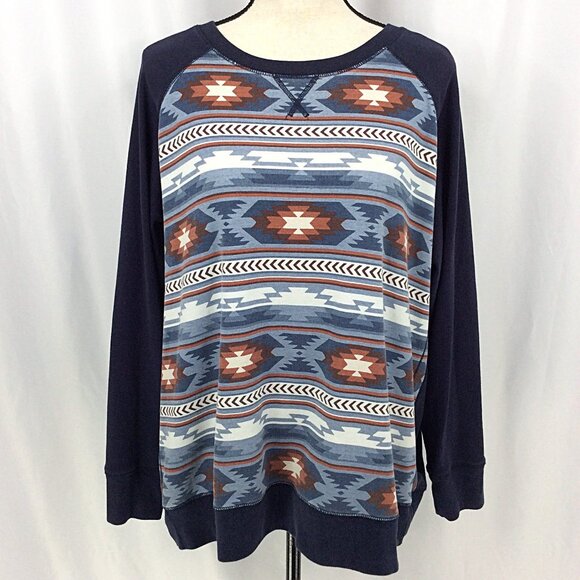 Eddie Bauer Legend Wash Sweatshirt Top Womens Size 2XL Navy Blue Aztec Western - Picture 1 of 9